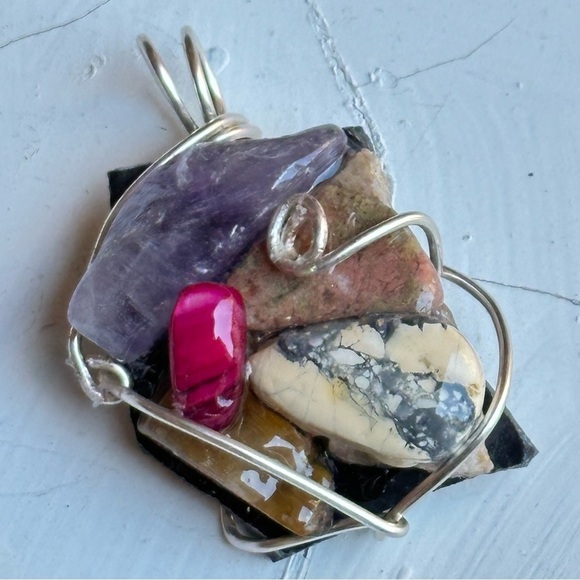 Necklace Pendant, Handmade assemblage Wire Wrapped, real stones Resin Set 4300 G - Picture 2 of 7